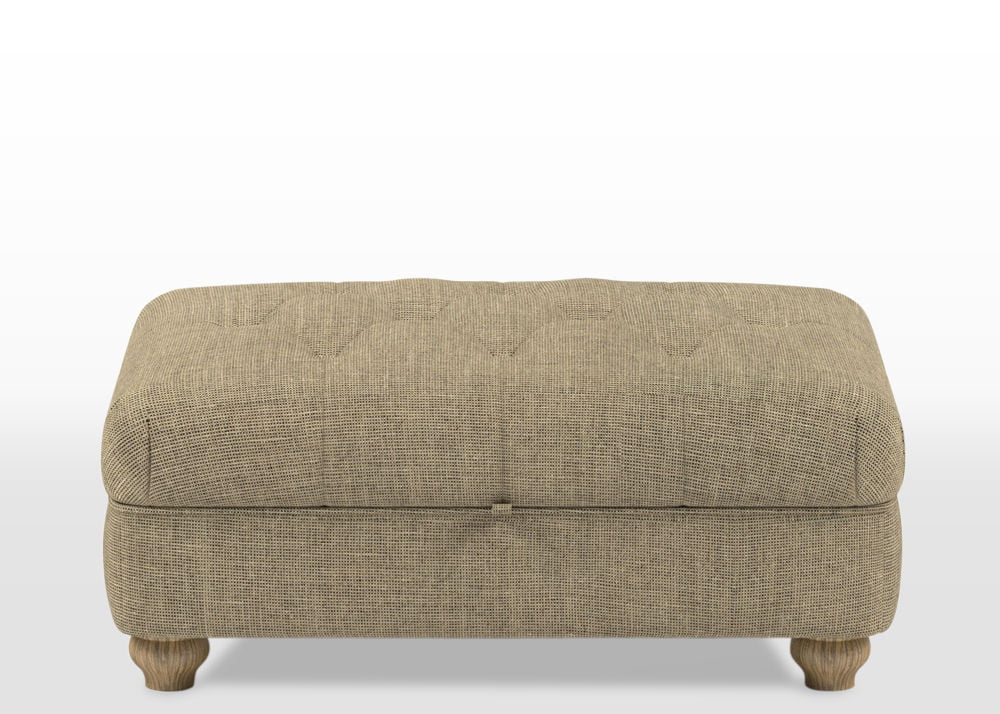 Wood Bros Storage Footstool (Buttoned Diamond Stitching) In Light Oak Traditional Head On Image
