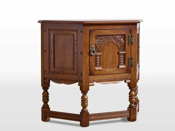 Old Charm Canted Pedestal Cabinet in Light Oak Traditional Straight on Image