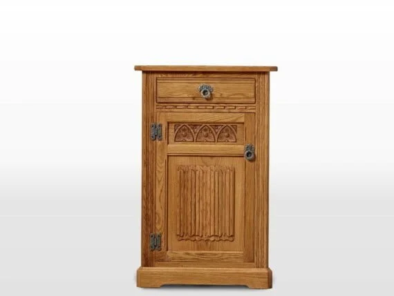 Old Charm Low Corner Cabinet in Vintage Traditional Angled Image