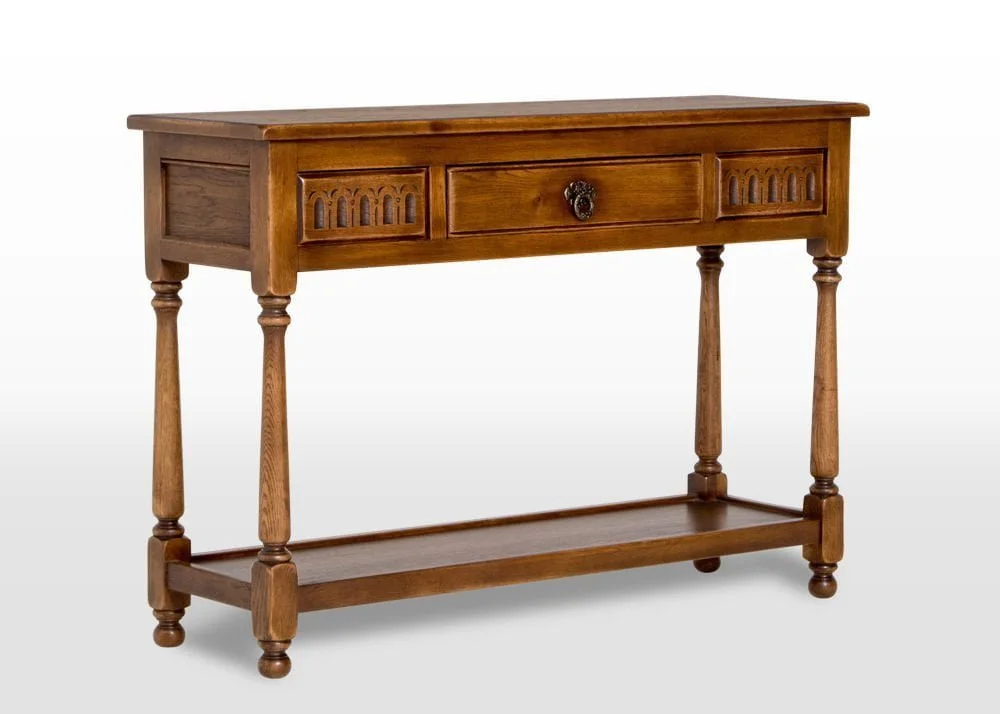 Old Charm Console Table In Light Oak Head On Image