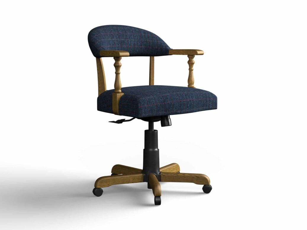 Designer Chair Gallery Captains Chair In Harris Tweed Herringbone Denim With Vintage Legs