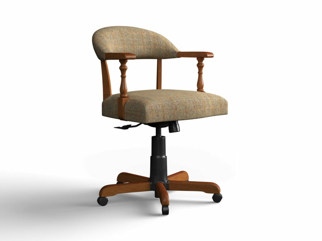 Designer Chair Gallery Captains Chair In Harris Tweed Herringbone Moss With Chestnut Legs