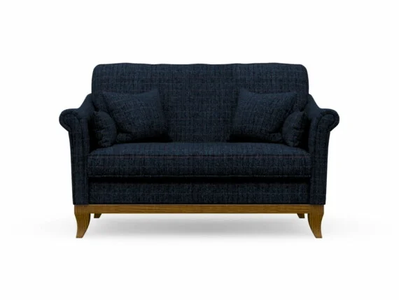 Harris Tweed Weybourne Compact Sofa in Herringbone Denim with Light Oak coloured legs
