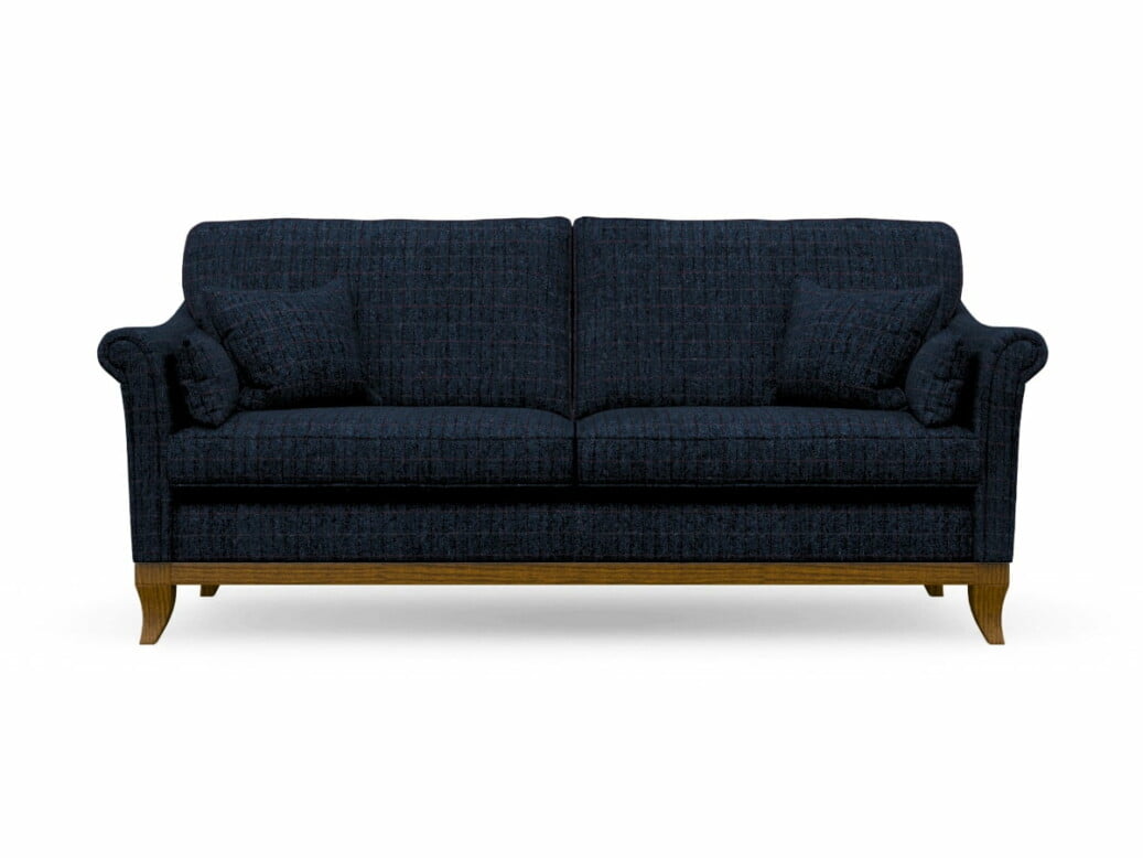 Harris Tweed Weybourne Large Sofa In Herringbone Denim With Light Oak Coloured Legs